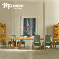 Mild luxury New modern Classic furniture Antique dining room set wood veneer table with 10 chairs