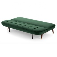 Cheap Armless Velvet Green Fabric Loveseat Sleeper Foldable Bed Sofa with Solid Wood Leg